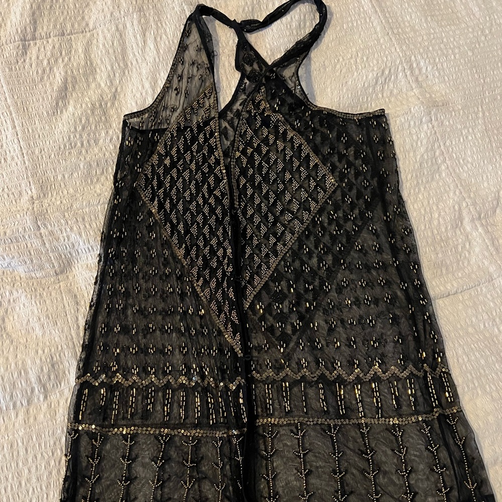 Black Gold Embellished Dress beaded faux Assuit free people New Romantics tunic